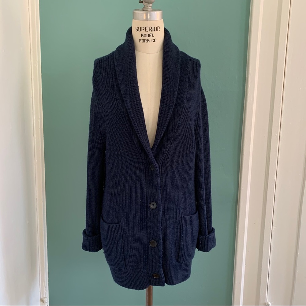 EVERLANE Navy Knitted Cardigan Medium Wool